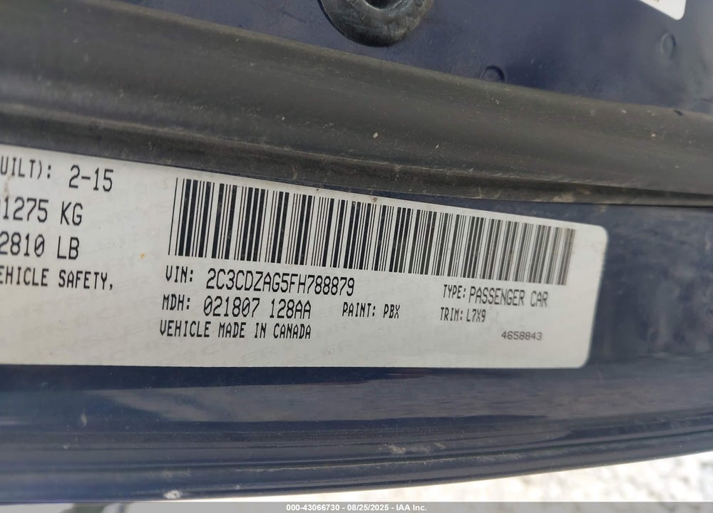 2015 DODGE CHALLENGER SXT VIN: 2C3CDZAG5FH788879