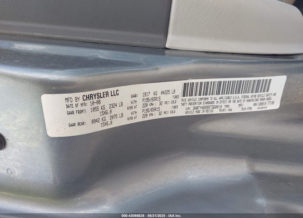 2009 CHRYSLER PT CRUISER LX VIN: 3A8FY48999T560010