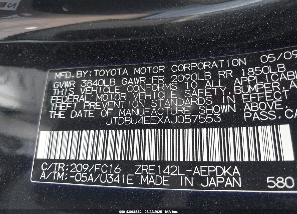 2010 TOYOTA COROLLA VIN: JTDBU4EEXAJ057553