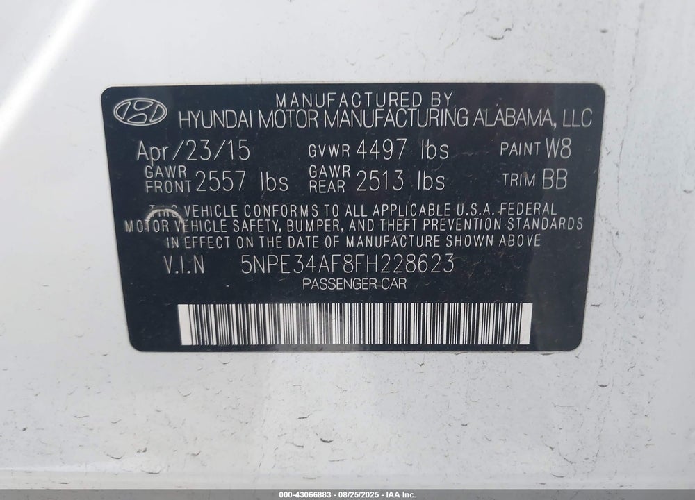 2015 HYUNDAI SONATA VIN: 5NPE34AF8FH228623
