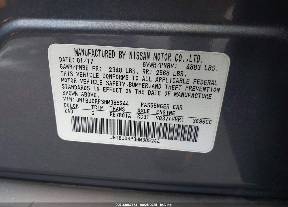 2017 INFINITI QX50 VIN: JN1BJ0RP3HM385244