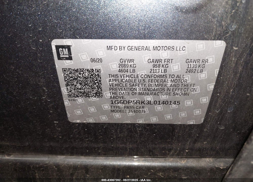 2020 CADILLAC CT5 VIN: 1G6DP5RK3L0140145