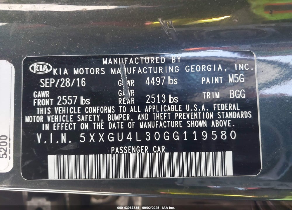 2016 KIA OPTIMA EX VIN: 5XXGU4L30GG119580