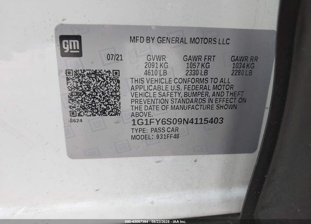 2022 CHEVROLET BOLT EUV FWD LT VIN: 1G1FY6S09N4115403