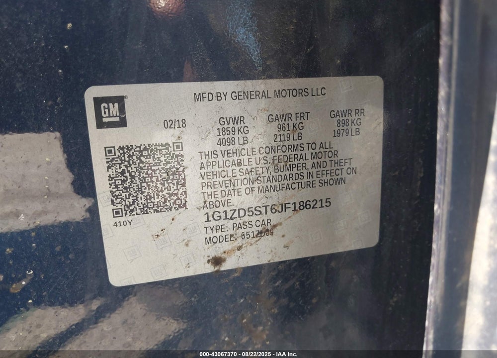 2018 CHEVROLET MALIBU VIN: 1G1ZD5ST6JF186215