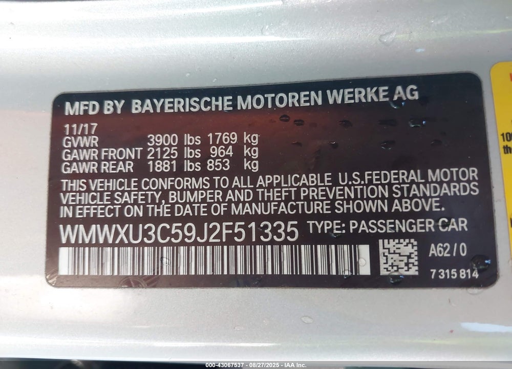 2018 MINI HARDTOP VIN: WMWXU3C59J2F51335
