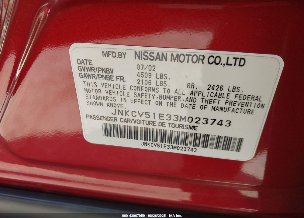 2003 INFINITI G35 LUXURY LEATHER VIN: JNKCV51E33M023743