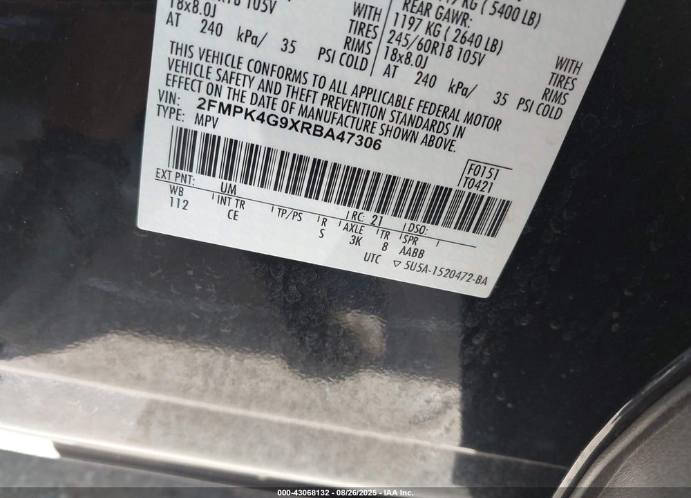 2024 FORD EDGE SE VIN: 2FMPK4G9XRBA47306