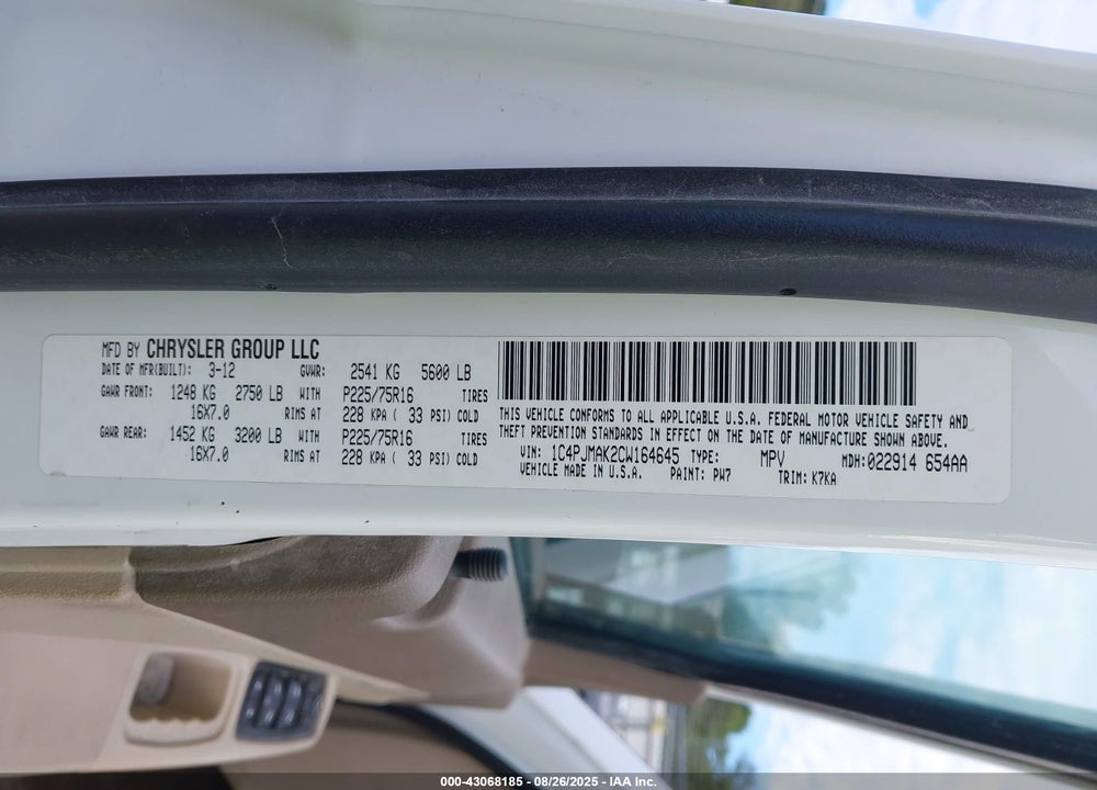 2012 JEEP LIBERTY SPORT VIN: 1C4PJMAK2CW164645