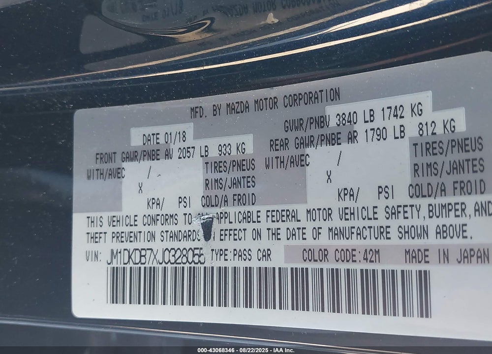 2018 MAZDA CX-3 SPORT VIN: JM1DKDB7XJ0328055