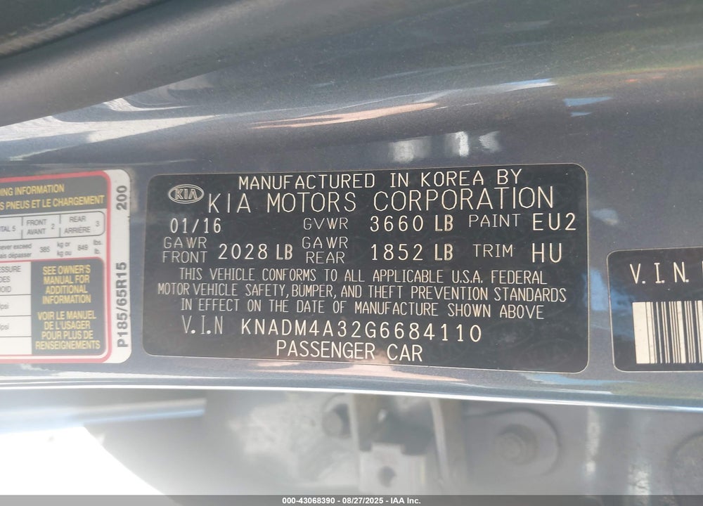 2016 KIA RIO LX VIN: KNADM4A32G6684110