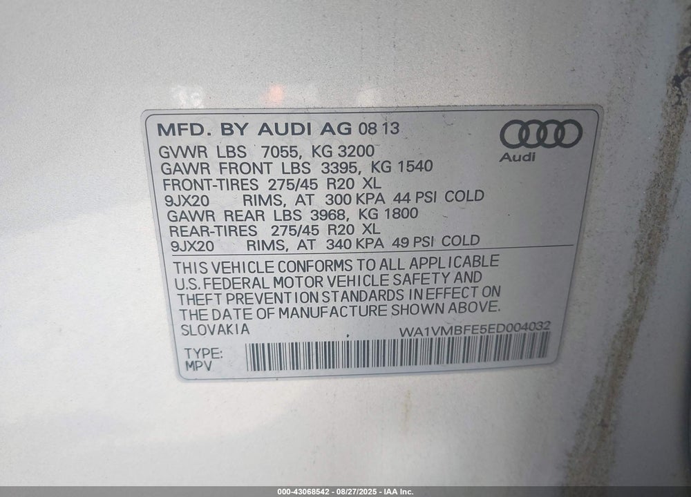 2014 AUDI Q7 VIN: WA1VMBFE5ED004032