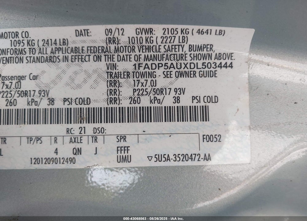 2013 FORD C-MAX VIN: 1FADP5AUXDL503444