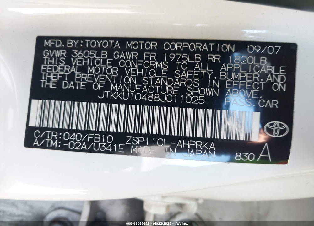 2008 SCION XD VIN: JTKKU10488J011025