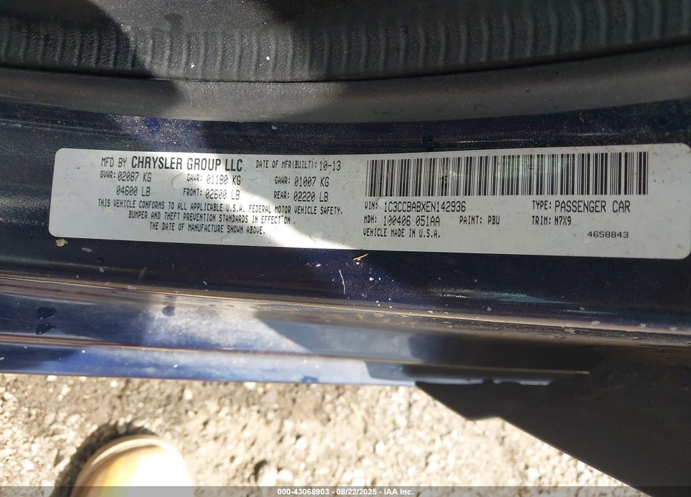 2014 CHRYSLER 200 VIN: 1C3CCBABXEN142936