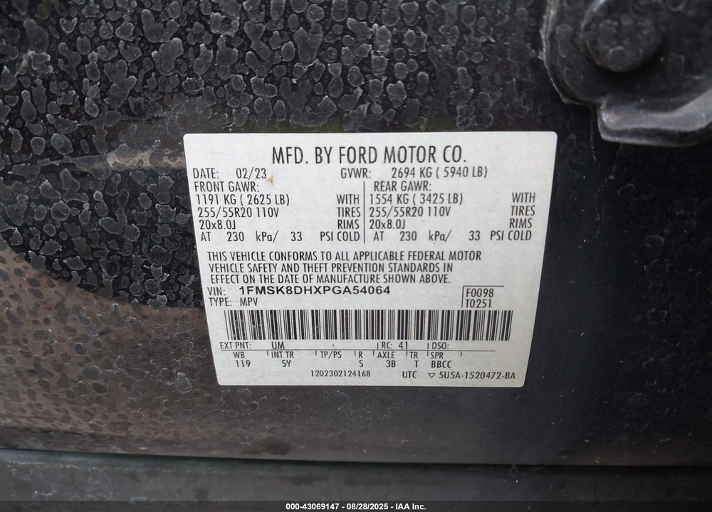 2023 FORD EXPLORER XLT VIN: 1FMSK8DHXPGA54064