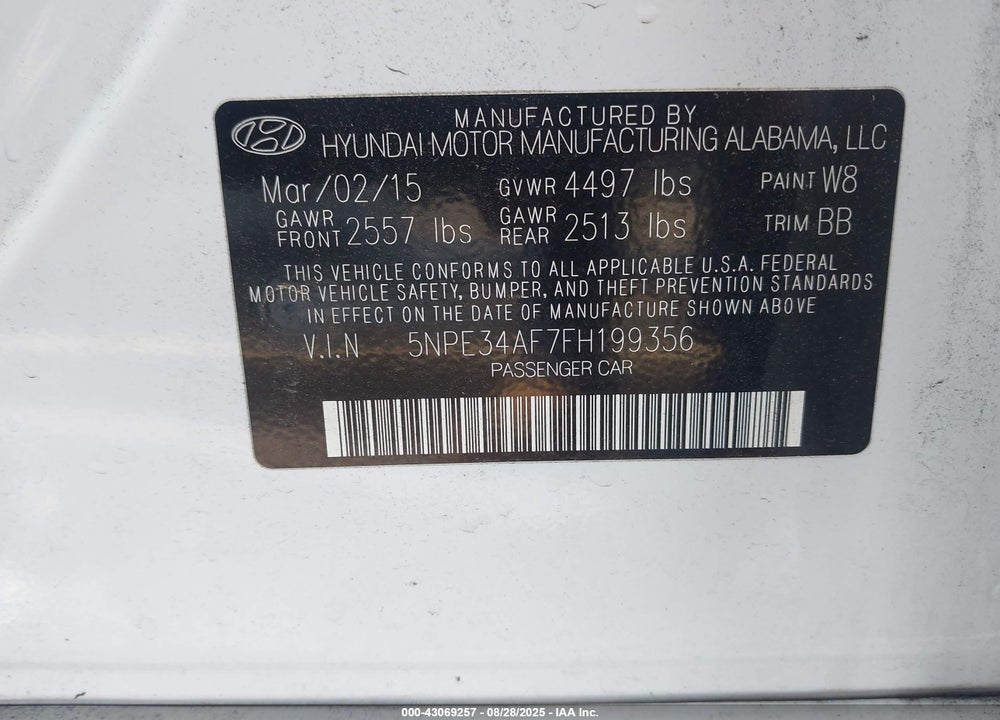 2015 HYUNDAI SONATA VIN: 5NPE34AF7FH199356