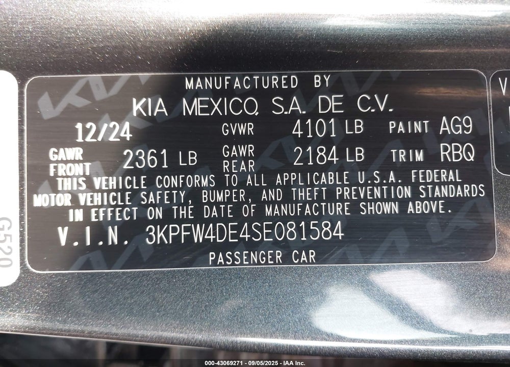 2025 KIA K4 GT-LINE VIN: 3KPFW4DE4SE081584