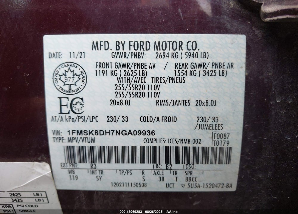 2022 FORD EXPLORER VIN: 1FMSK8DH7NGA09936