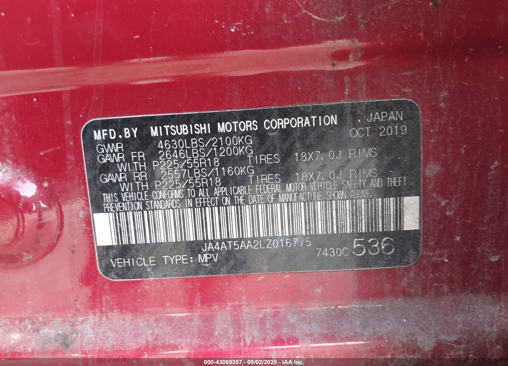 2020 MITSUBISHI ECLIPSE VIN: JA4AT5AA2LZ016775