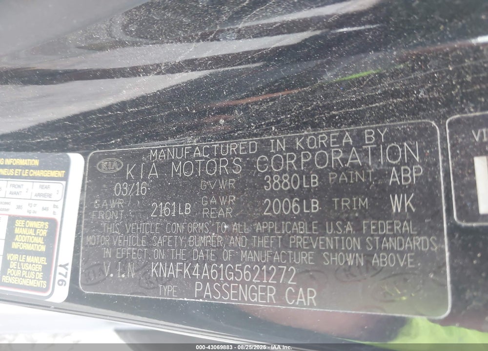 2016 KIA FORTE VIN: KNAFK4A61G5621272