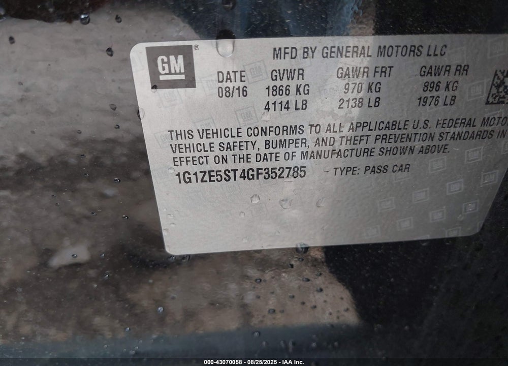 2016 CHEVROLET MALIBU 1LT VIN: 1G1ZE5ST4GF352785
