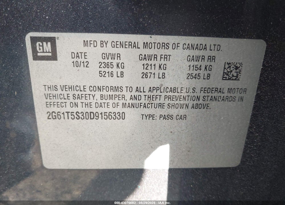 2013 CADILLAC XTS VIN: 2G61T5S30D9156330