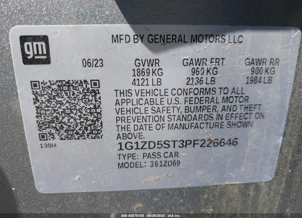 2023 CHEVROLET MALIBU VIN: 1G1ZD5ST3PF226646