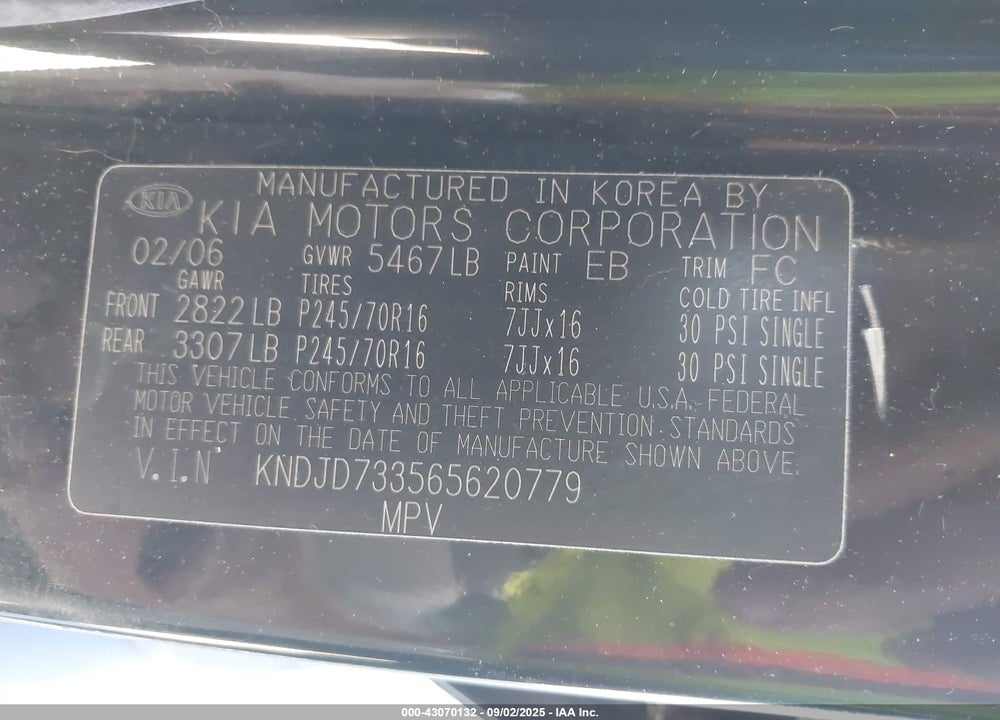 2006 KIA SORENTO EX/LX VIN: KNDJD733565620779