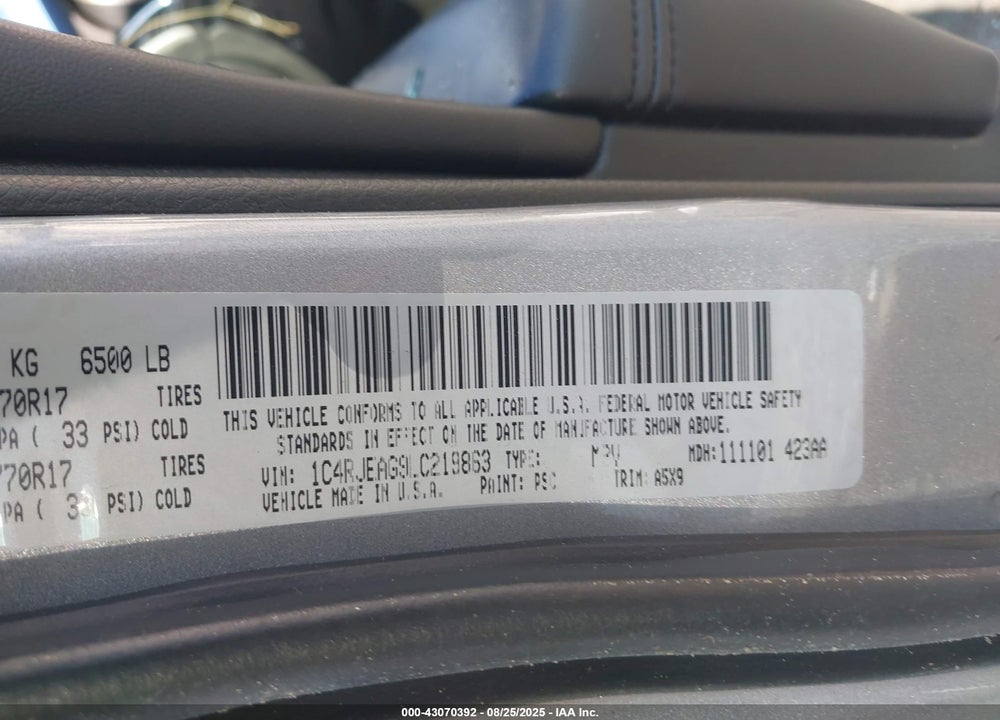 2020 JEEP GRAND CHEROKEE VIN: 1C4RJEAG9LC219863