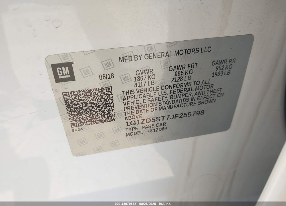 2018 CHEVROLET MALIBU VIN: 1G1ZD5ST7JF255798