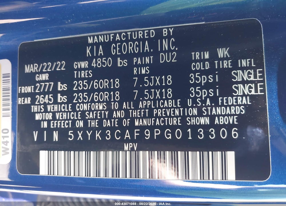 2023 KIA SPORTAGE VIN: 5XYK3CAF9PG013306
