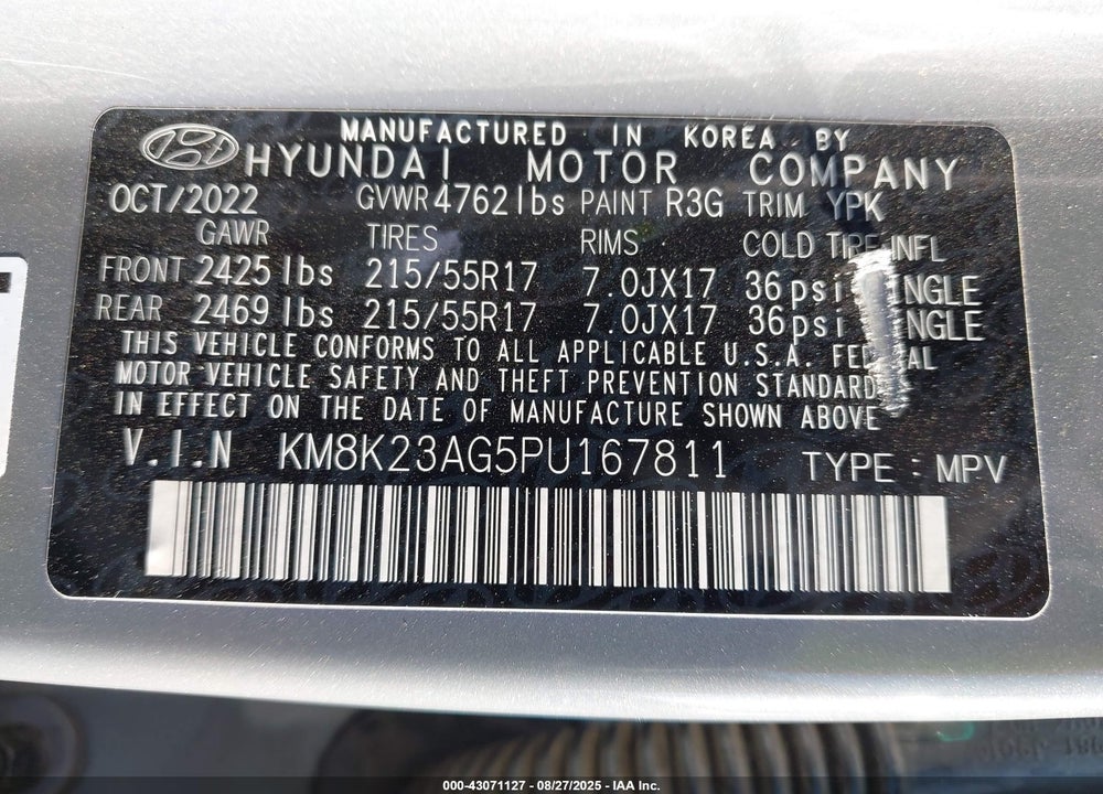 2023 HYUNDAI KONA VIN: KM8K23AG5PU167811