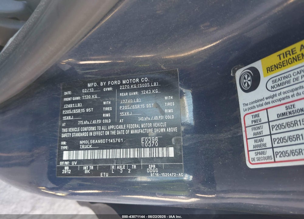 2013 FORD TRANSIT CONNECT XL VIN: NM0LS6AN6DT145761
