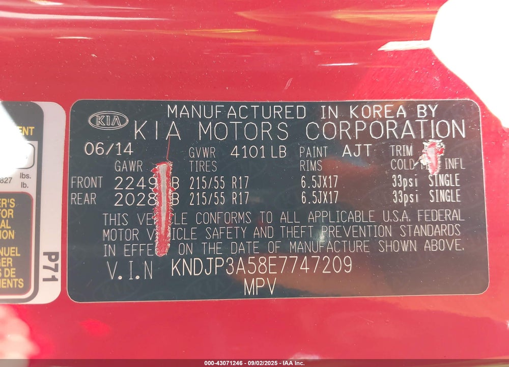 2014 KIA SOUL VIN: KNDJP3A58E7747209