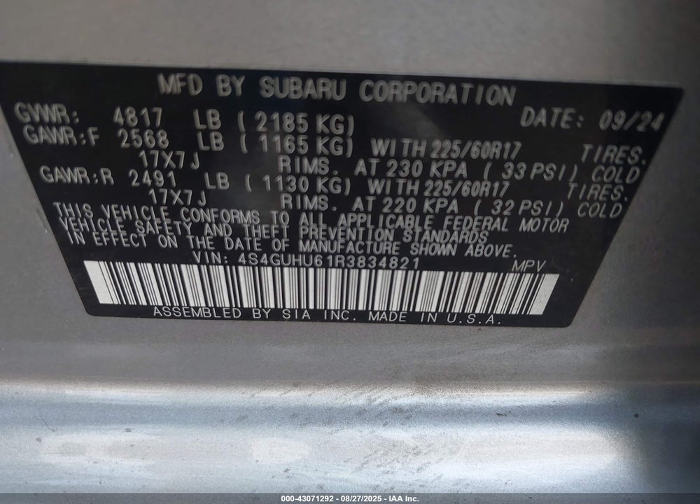 2024 SUBARU CROSSTREK VIN: 4S4GUHU61R3834821