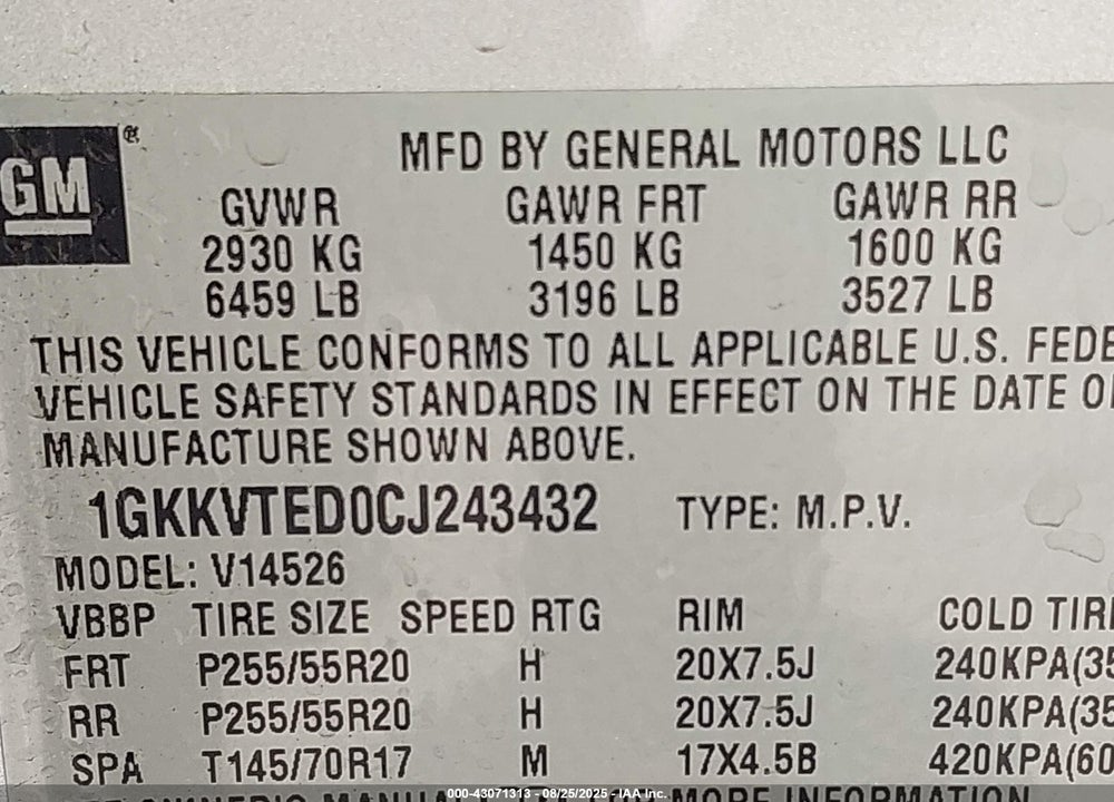 2012 GMC ACADIA VIN: 1GKKVTED0CJ243432