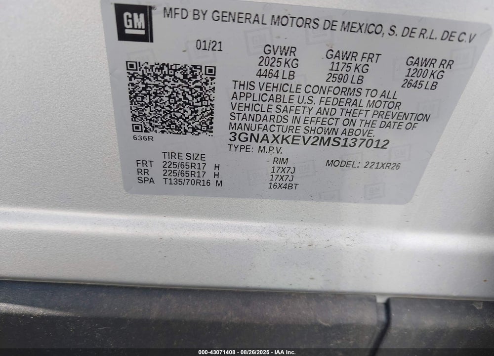 2021 CHEVROLET EQUINOX FWD LT VIN: 3GNAXKEV2MS137012