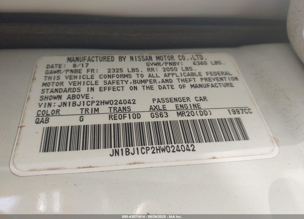 2017 NISSAN ROGUE SPORT VIN: JN1BJ1CP2HW024042