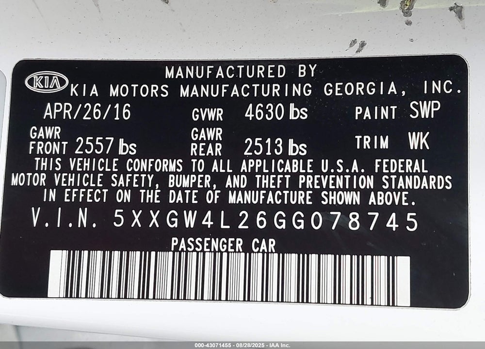 2016 KIA OPTIMA SX TURBO VIN: 5XXGW4L26GG078745