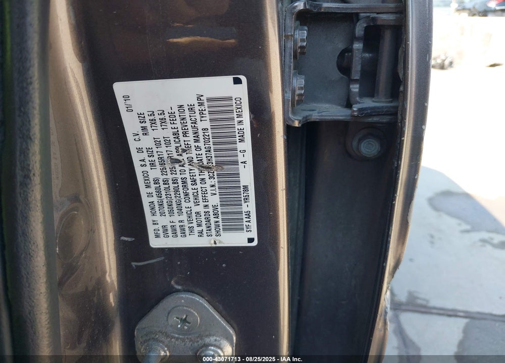 2010 HONDA CR-V VIN: 3CZRE3H37AG702218