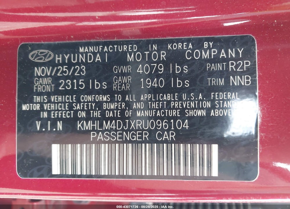 2024 HYUNDAI ELANTRA HYBRID VIN: KMHLM4DJXRU096104