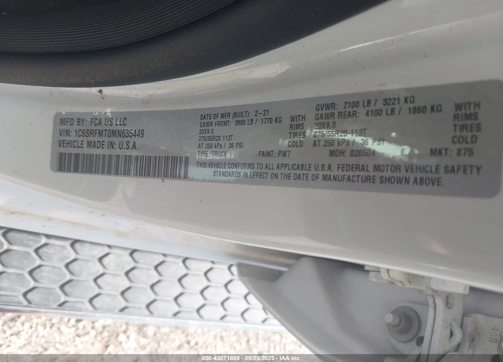2021 RAM 1500 VIN: 1C6SRFMT0MN635449