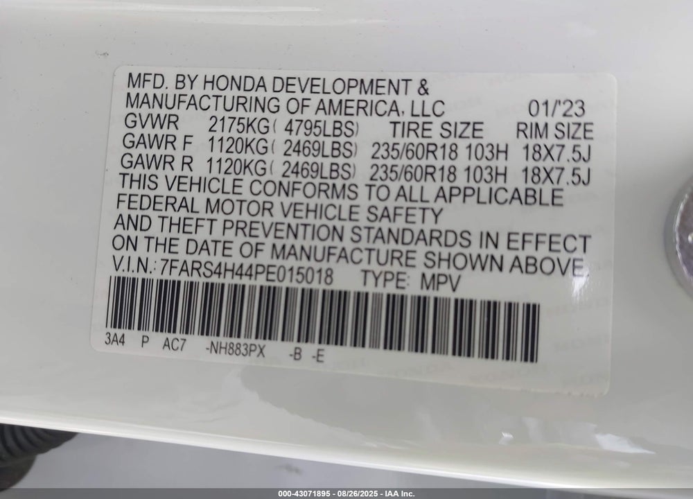 2023 HONDA CR-V VIN: 7FARS4H44PE015018