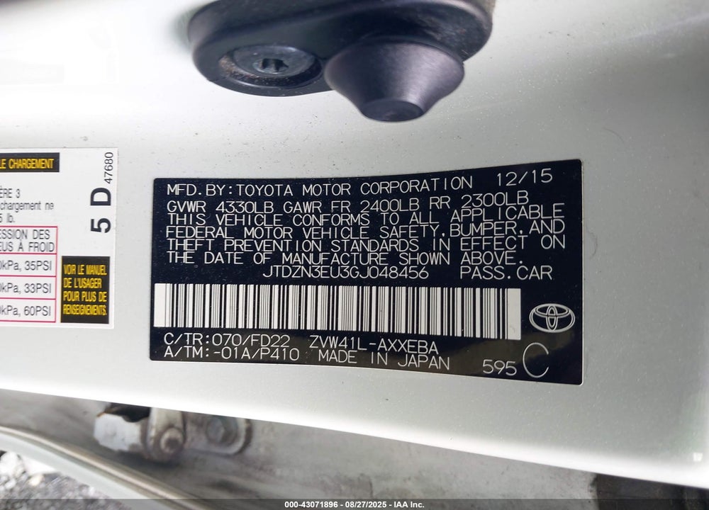 2016 TOYOTA PRIUS V VIN: JTDZN3EU3GJ048456