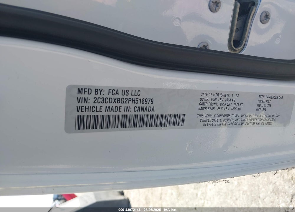 2023 DODGE CHARGER SXT VIN: 2C3CDXBG2PH518979