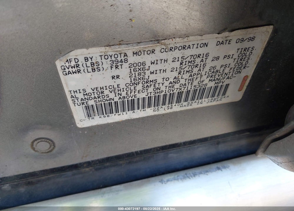 1999 TOYOTA RAV4 VIN: JT3HP10V7X7115328