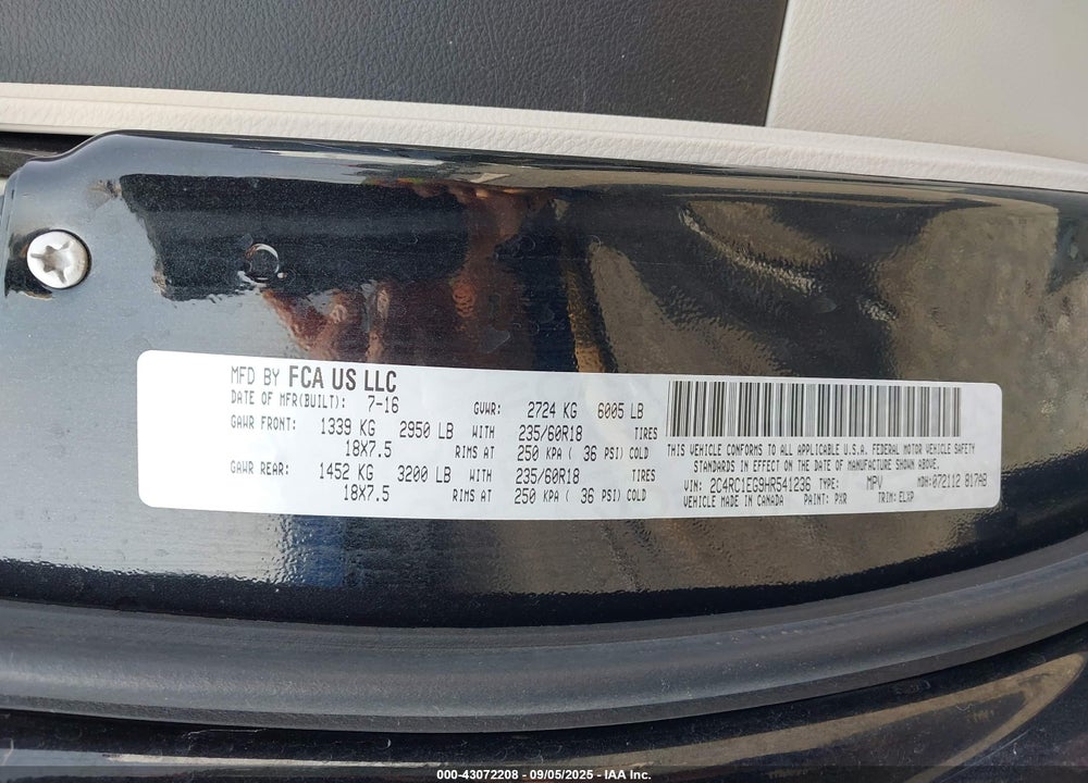 2017 CHRYSLER PACIFICA VIN: 2C4RC1EG9HR541236