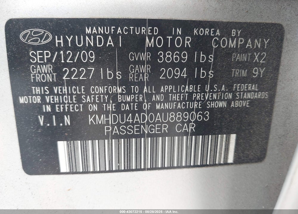 2010 HYUNDAI ELANTRA GLS VIN: KMHDU4AD0AU889063