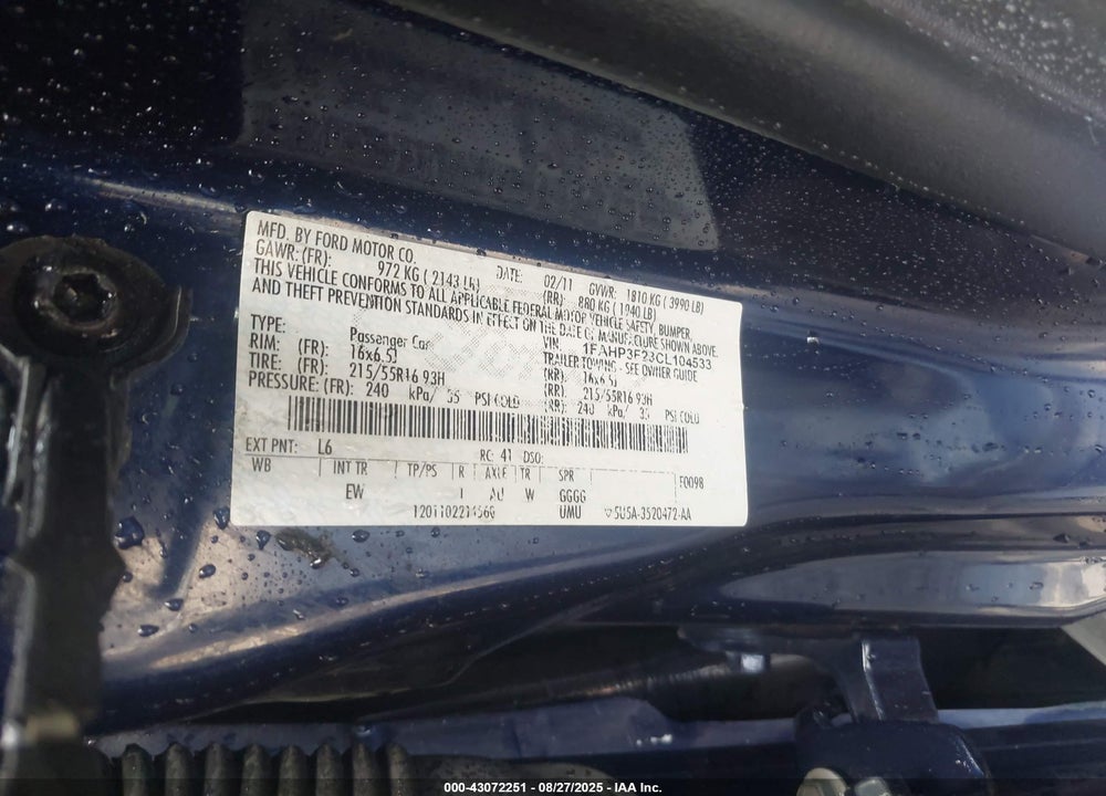 2012 FORD FOCUS SE VIN: 1FAHP3F23CL104533